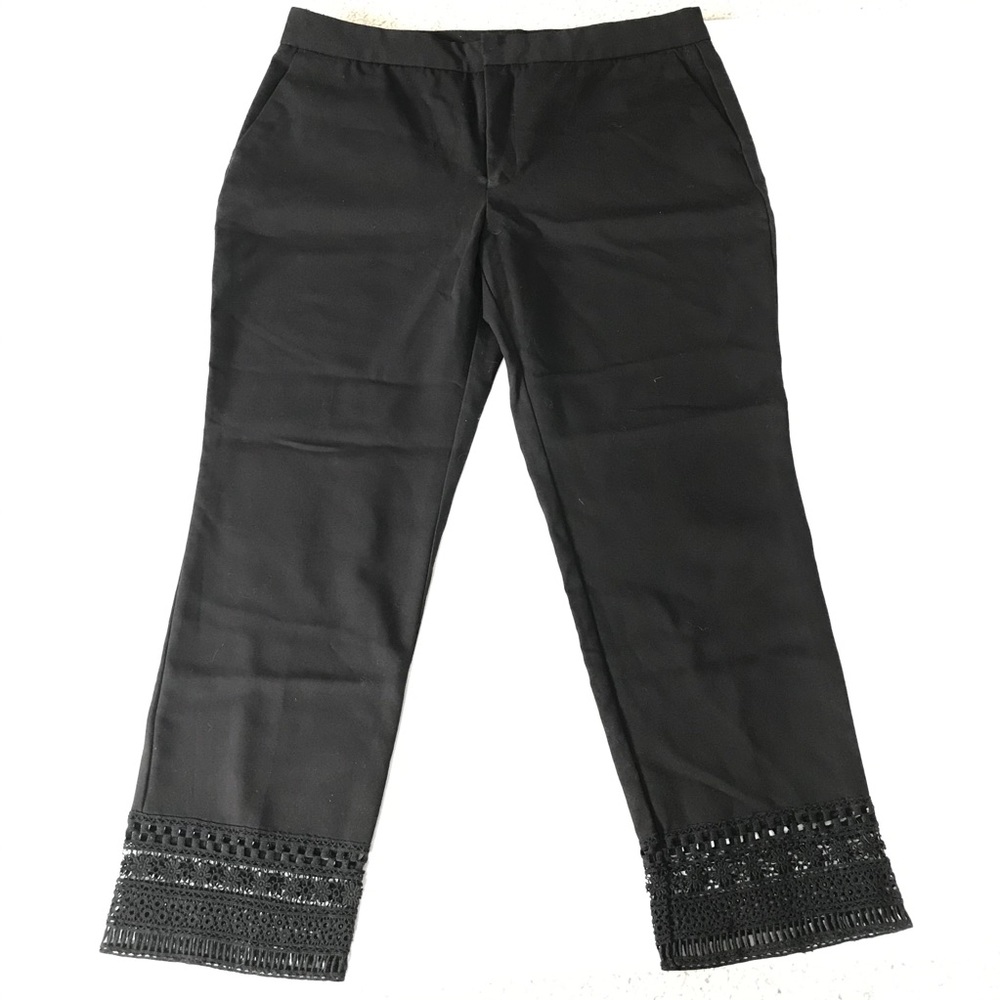 Zara Crochet Hem Capri Pants Black Summer Cropped Pants Size XL